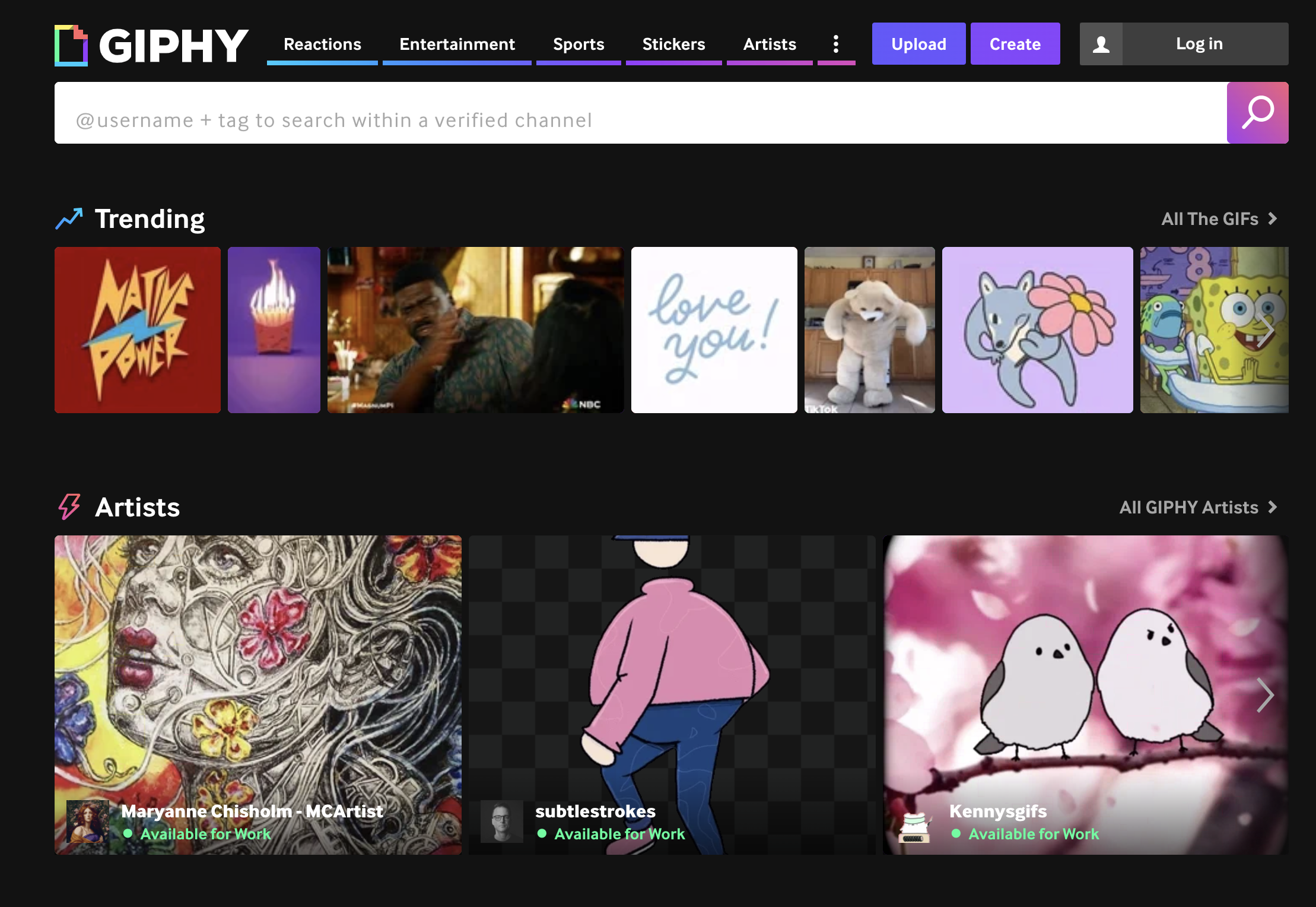 Giphy homepage